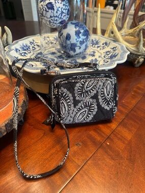 Vera Bradley Black & White Paisley Quilted Mini Crossbody